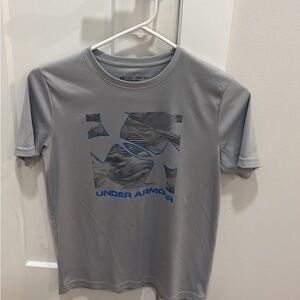 Under Armour Heat Gear Steel Gray Tee with Electric Blue Graphic